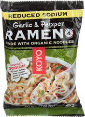 Koyo front packaging showing garlic pepper ramen and clean-ingredient benefits