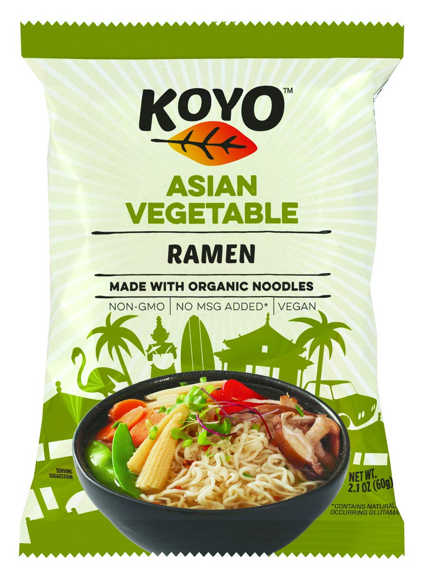 Koyo front packaging showing vegetable ramen cup and portability benefit