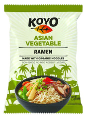 Koyo front packaging showing vegetable ramen cup and portability benefit