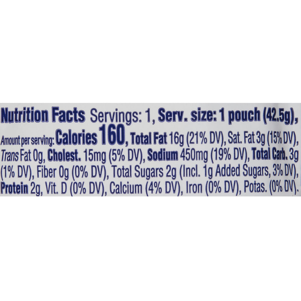 Close-up of a Kraft Caesar packet texture highlighting easy-tear seal and portability