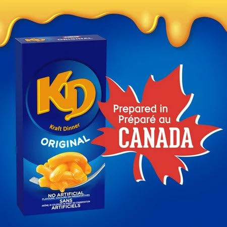Kraft Dinner boxes stacked to show the 12-pack pantry stocking benefit