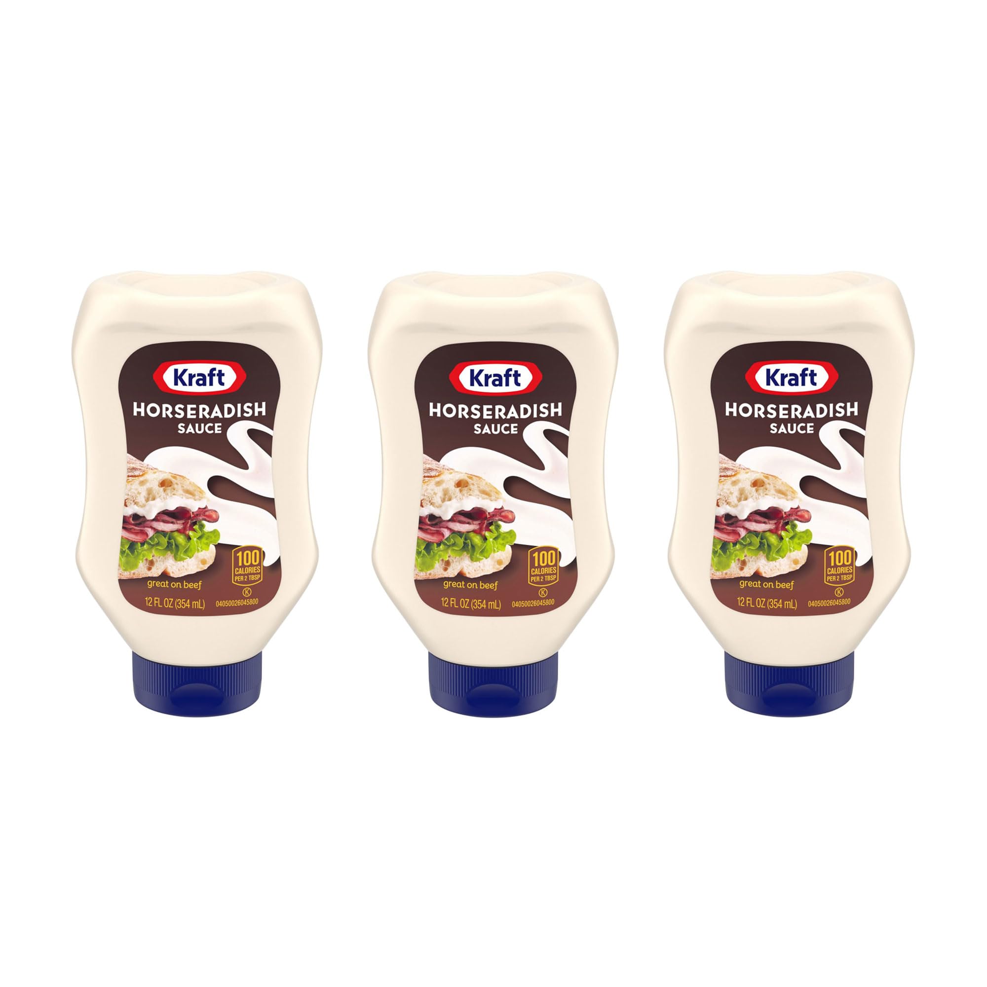 Kraft horseradish sauce front packaging shows squeeze bottle for easy application