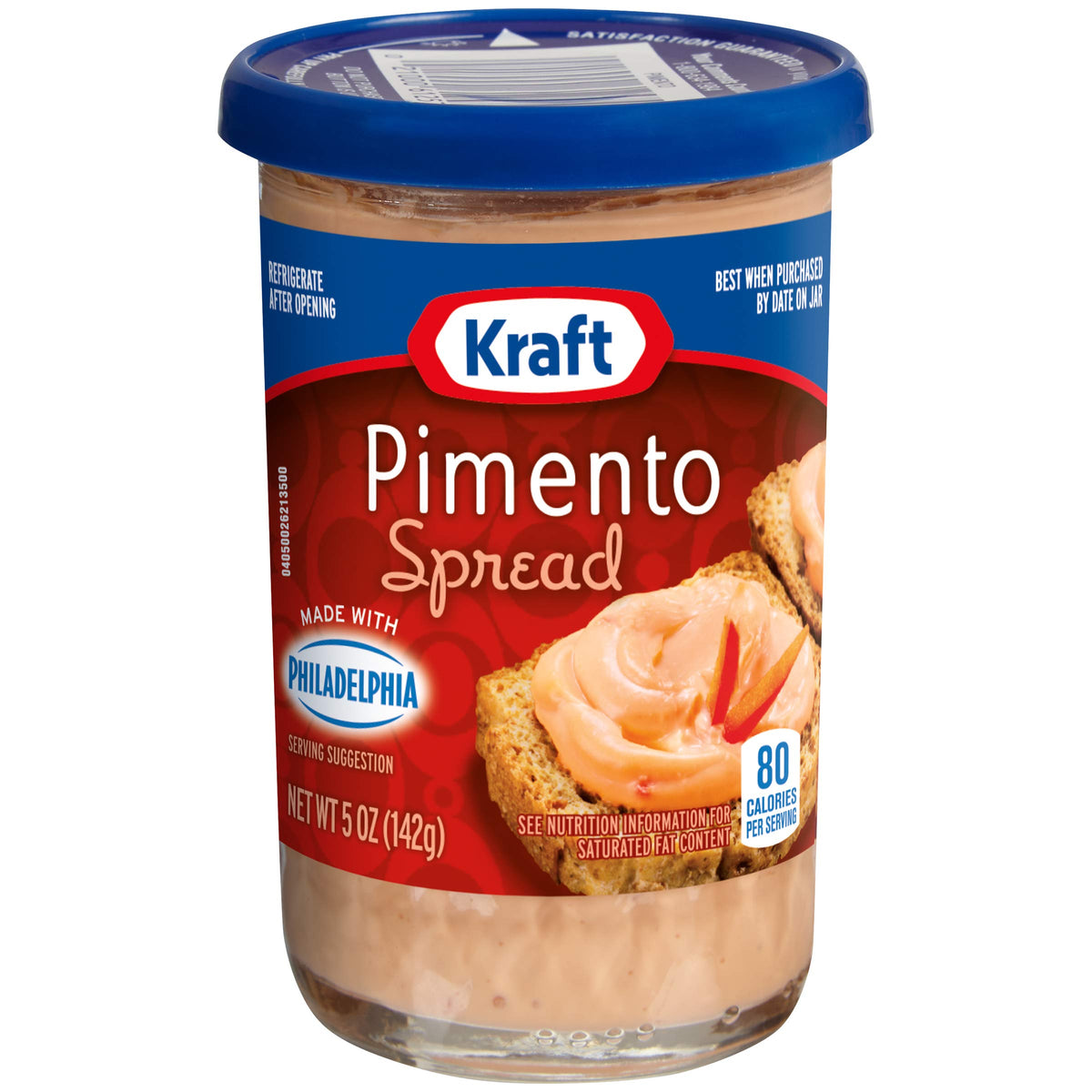 Kraft pimento spread jar front label showing brand and cream cheese base benefit