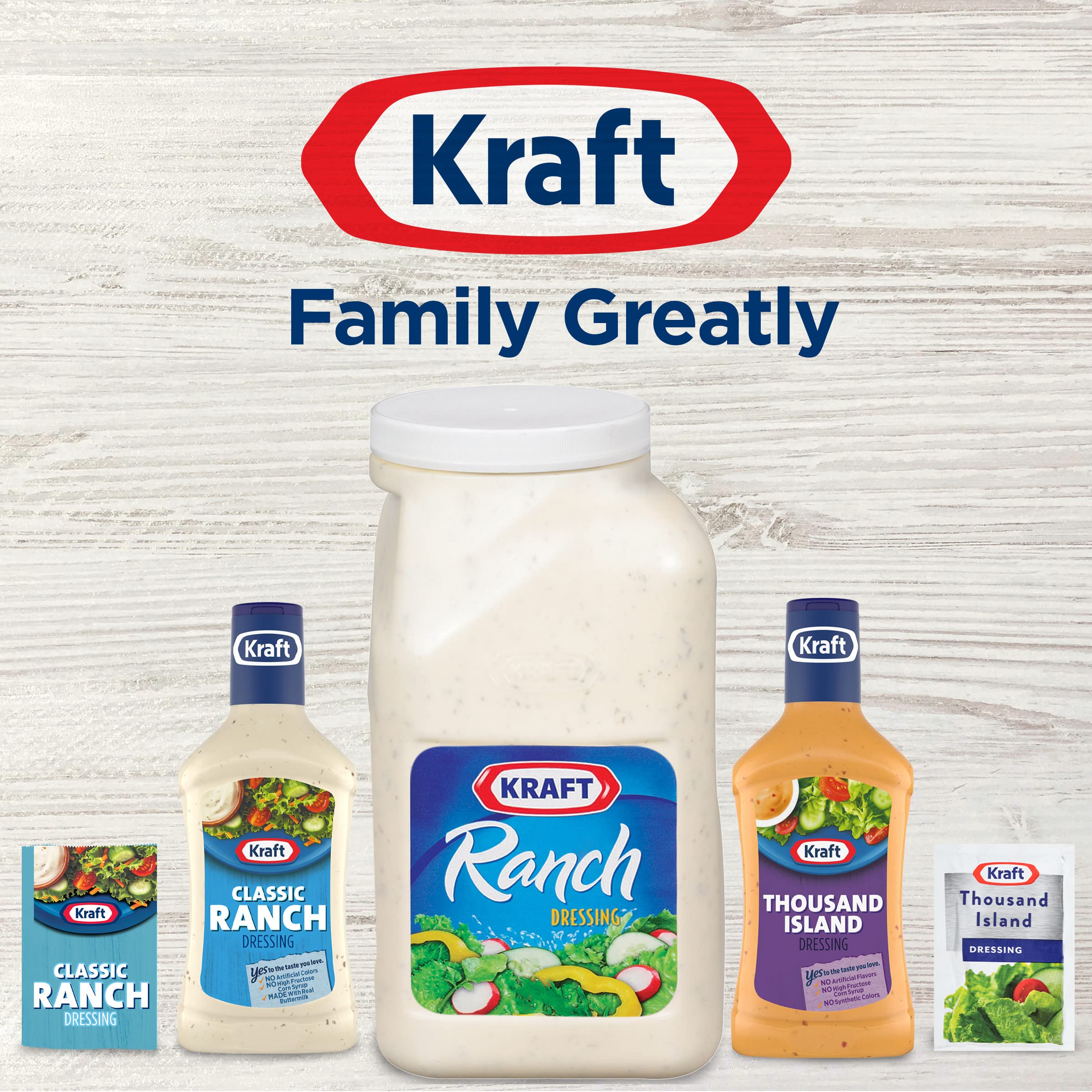 One-gallon Kraft Ranch jugs stacked on commercial shelf showing efficient storage benefit
