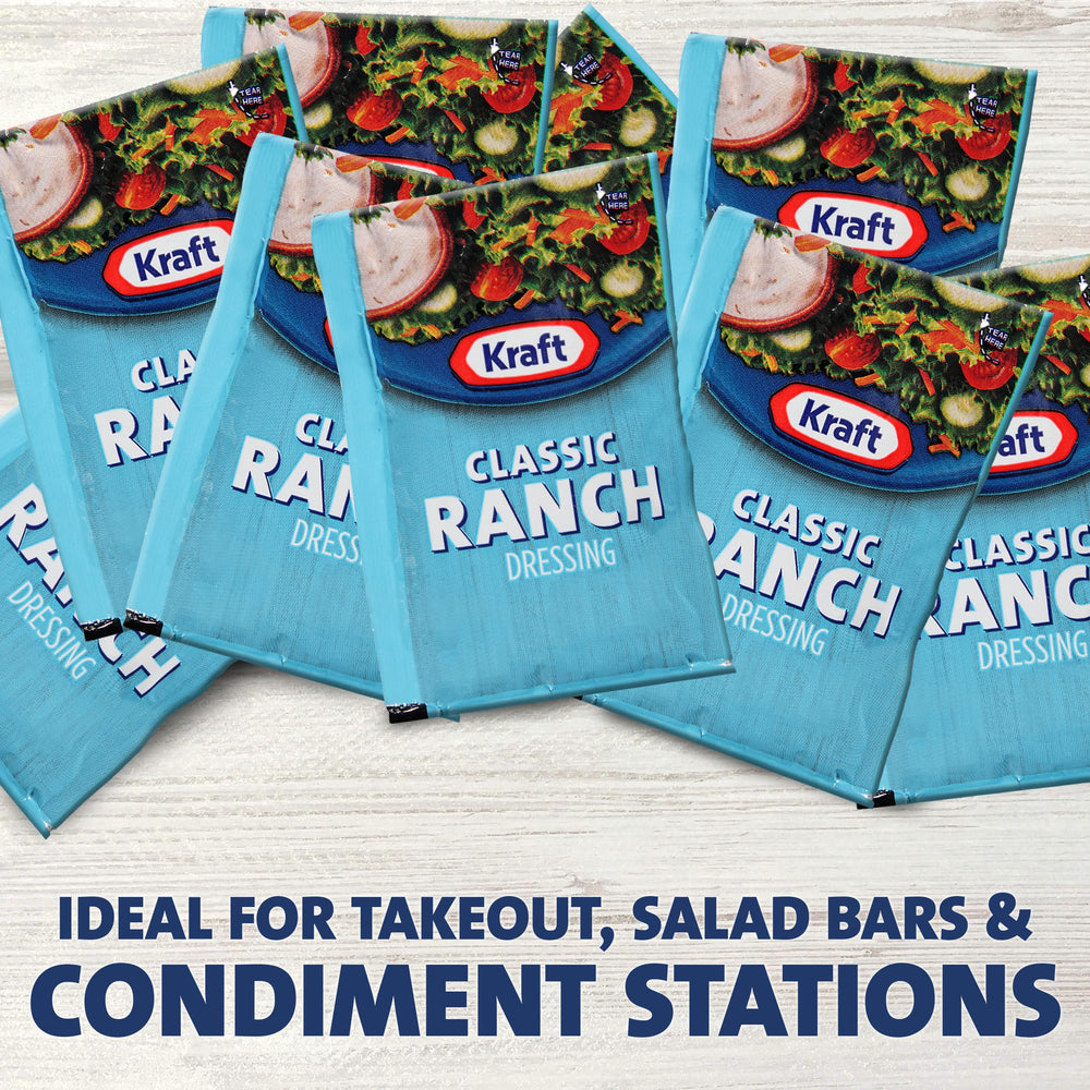 Kraft ranch packet squeezed onto salad showing quick service and appetizing finish