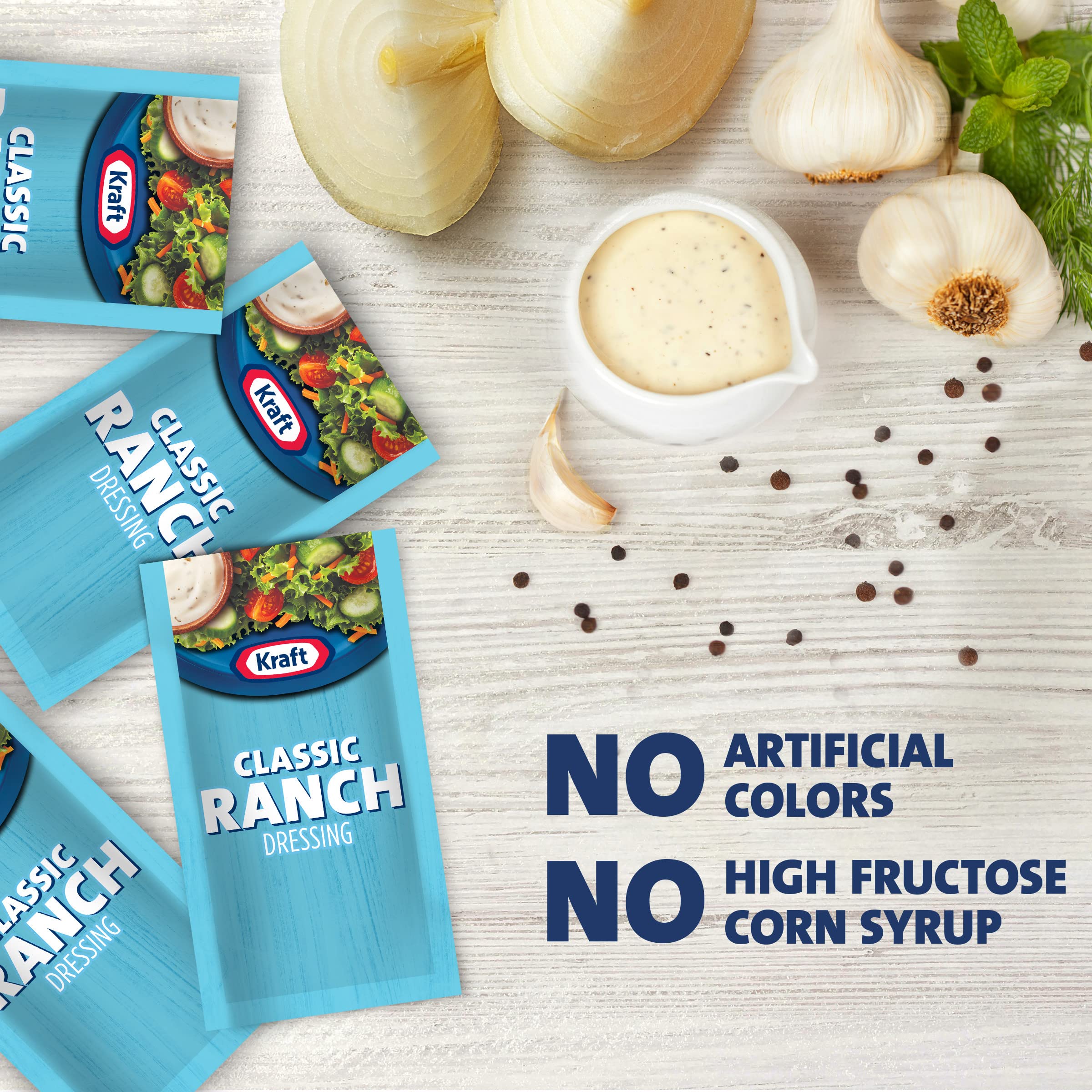 Good Seasons Kraft stacked packets with a hand for scale demonstrating portion control