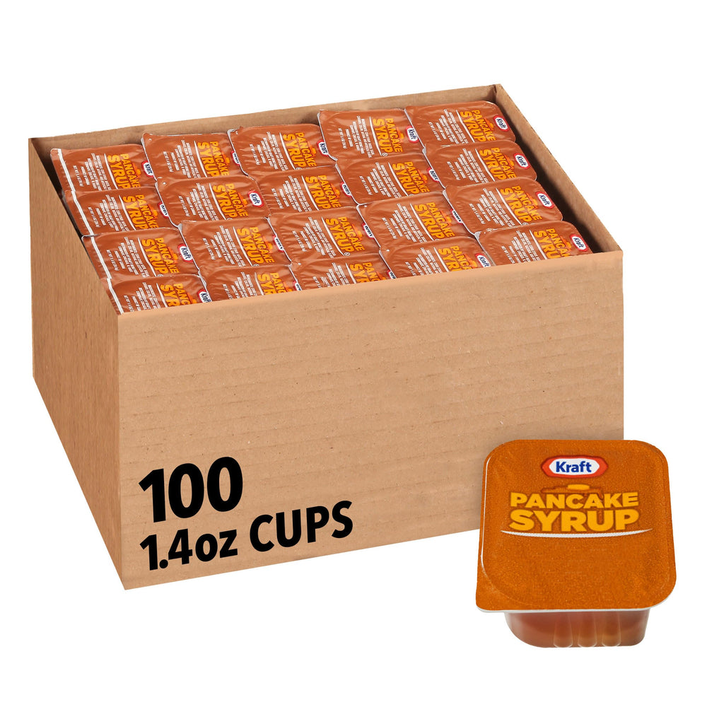Kraft single-serve syrup cup front view showing brand and convenient dispensing benefit