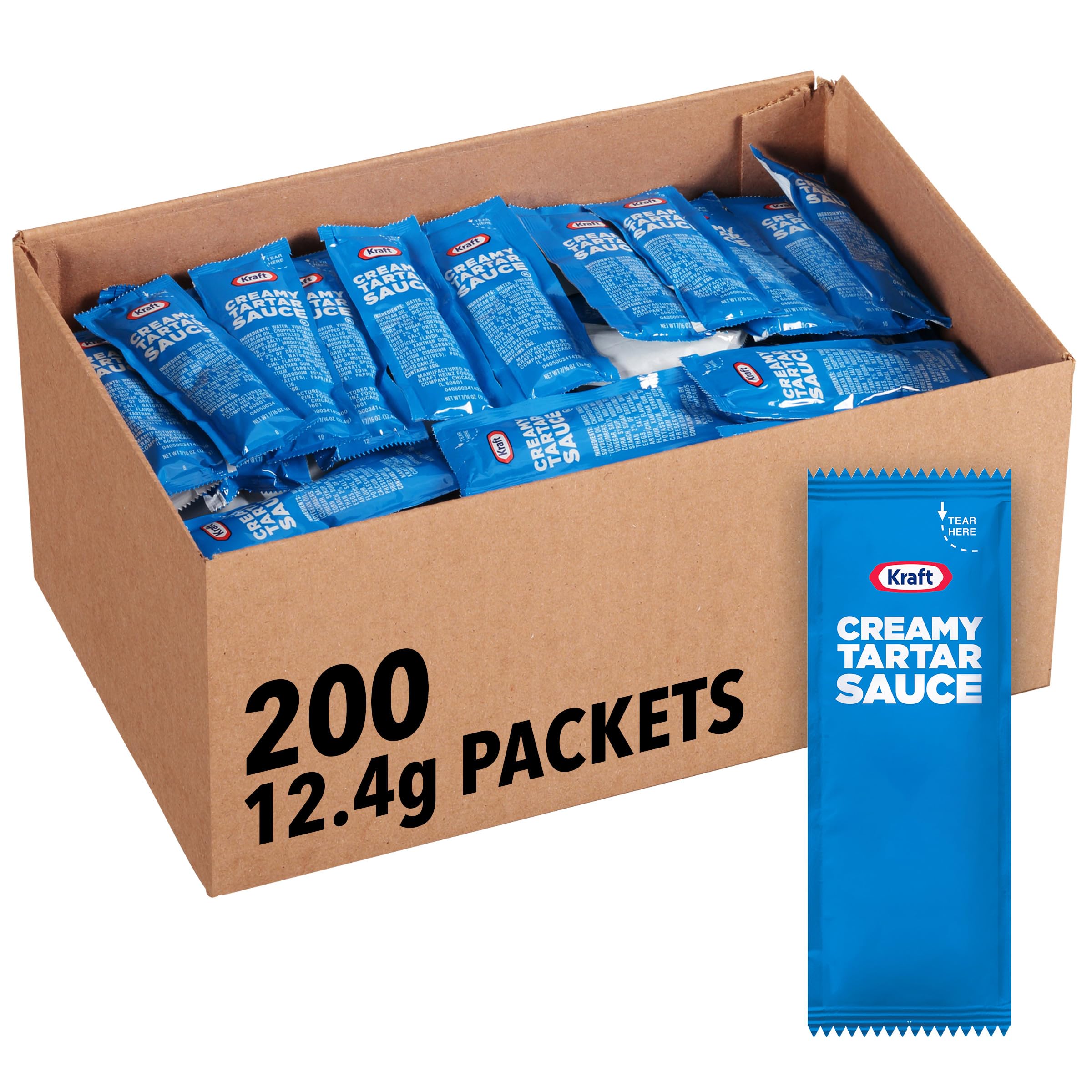 Kraft tartar sauce front view showing sealed packet and brand for quick serving