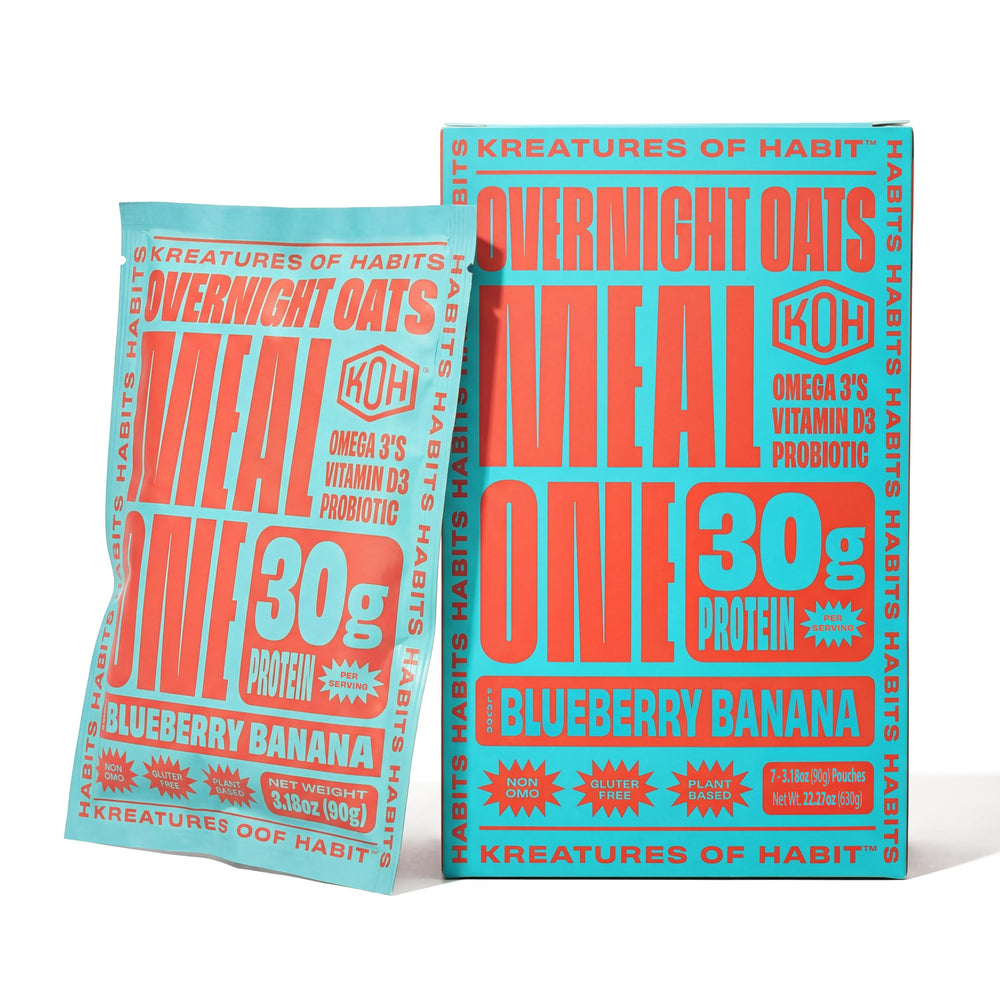 Kreatures of Habit front packaging showing blueberry banana flavor and benefits