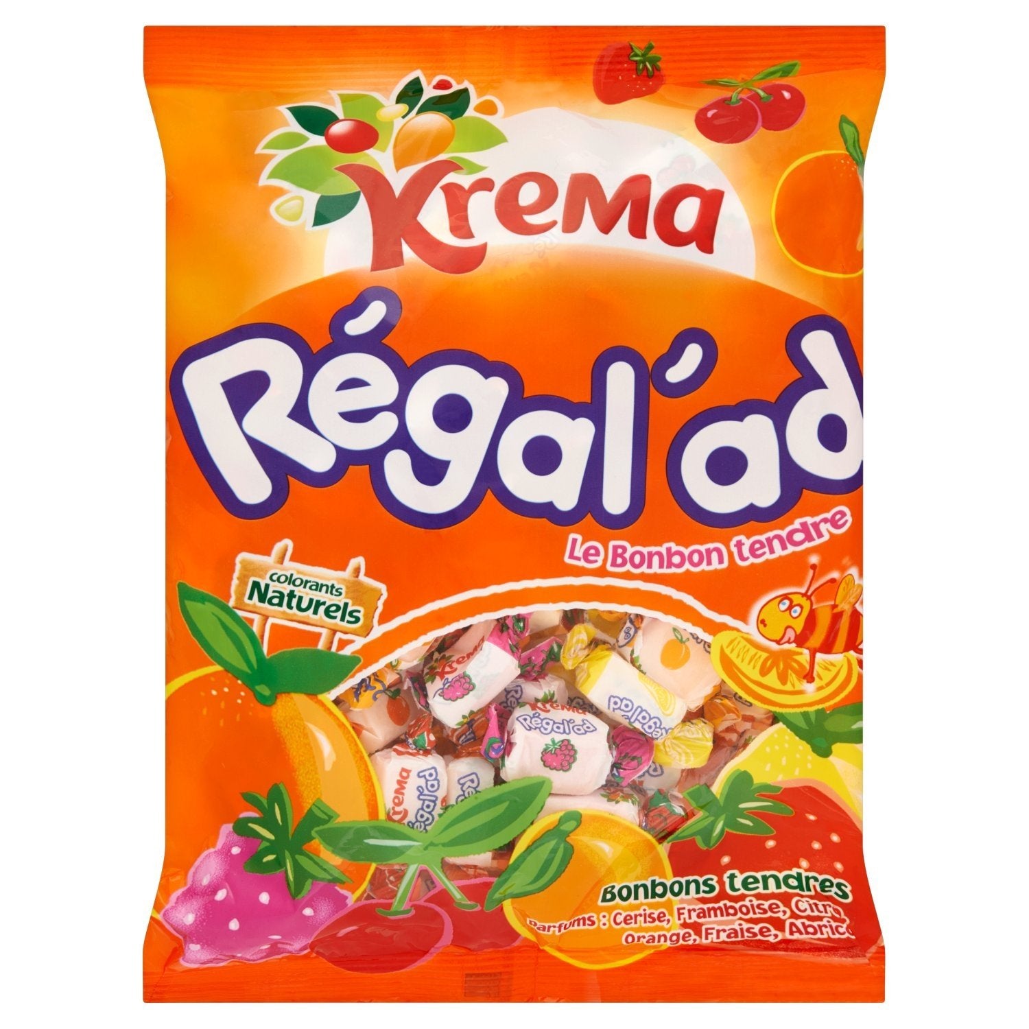 Krema front packaging showing 150 g bag and flavors, highlights natural ingredients