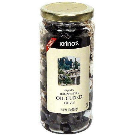 Krinos front jar view showing olives in oil, ready to serve and enhance dishes