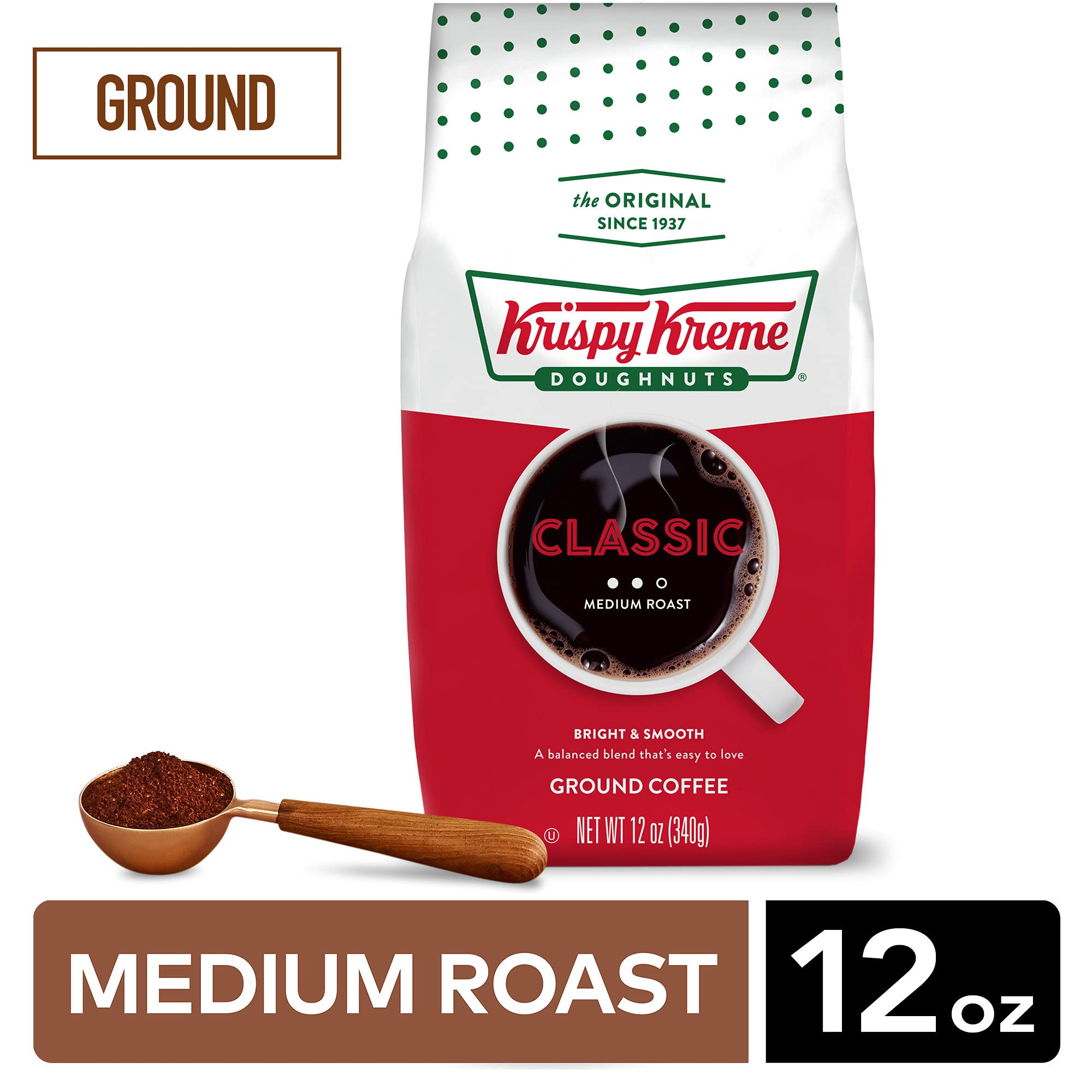 krispy kreme label closeup highlighting medium roast and product details
