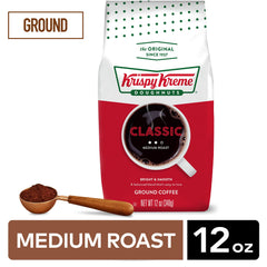 krispy kreme label closeup highlighting medium roast and product details