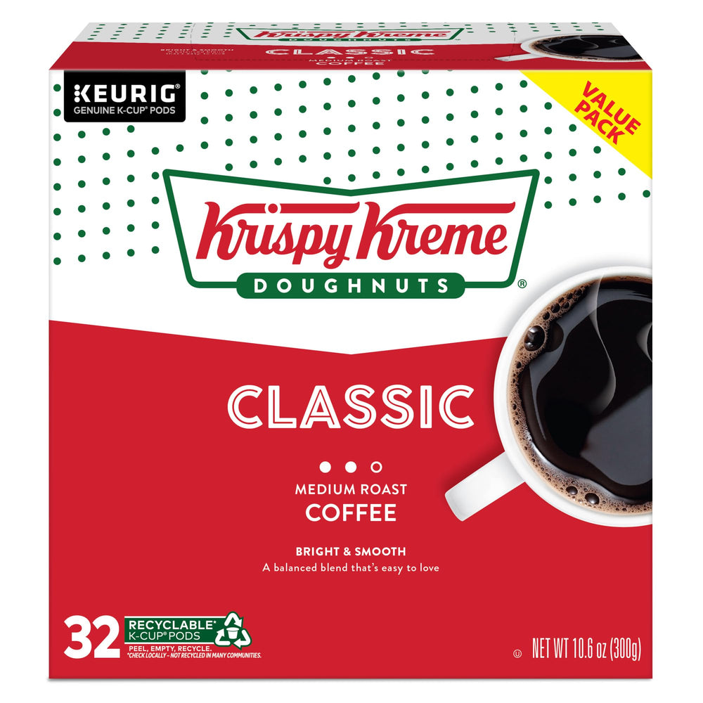 Krispy Kreme coffee with doughnut in a kitchen setting for lifestyle appeal
