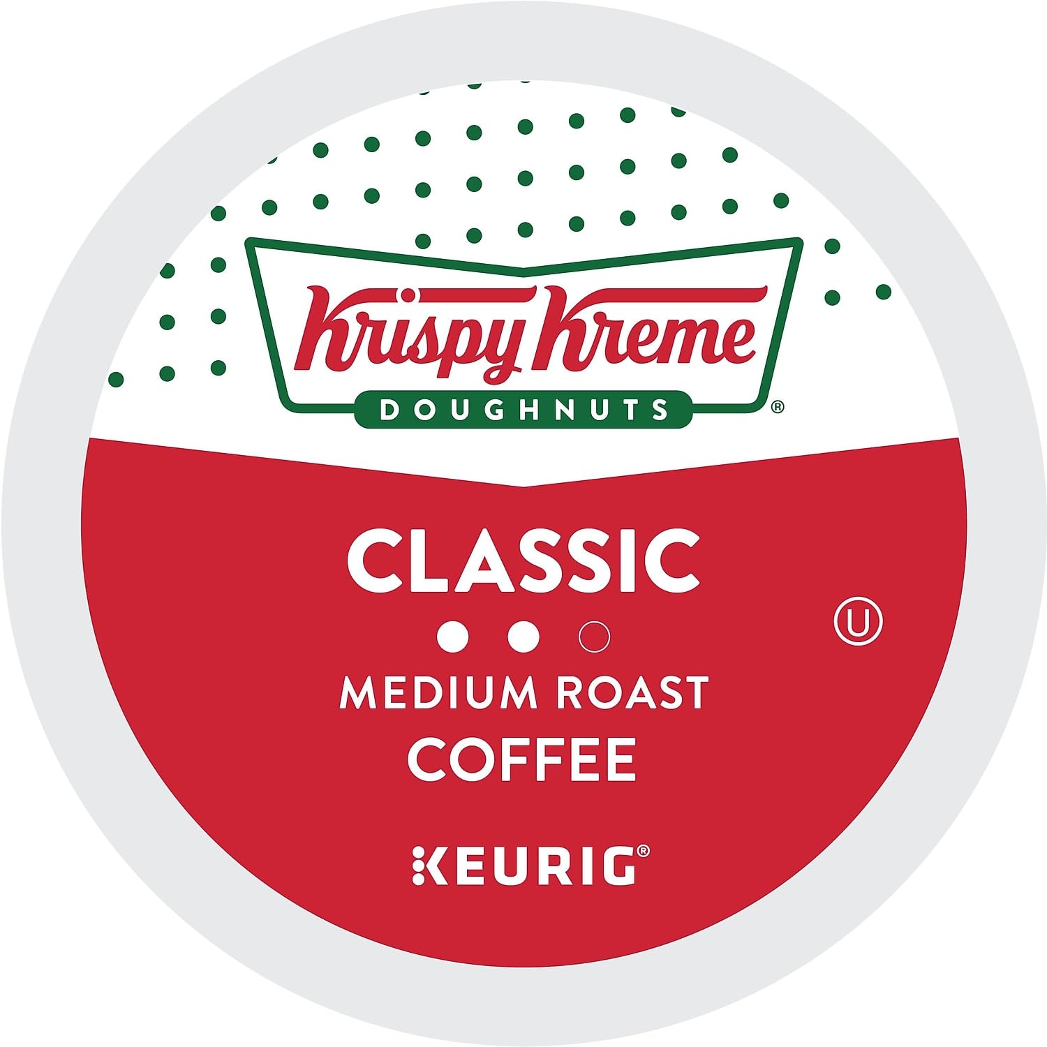 Krispy Kreme brewed cup top view showing medium roast crema and bright flavor benefit