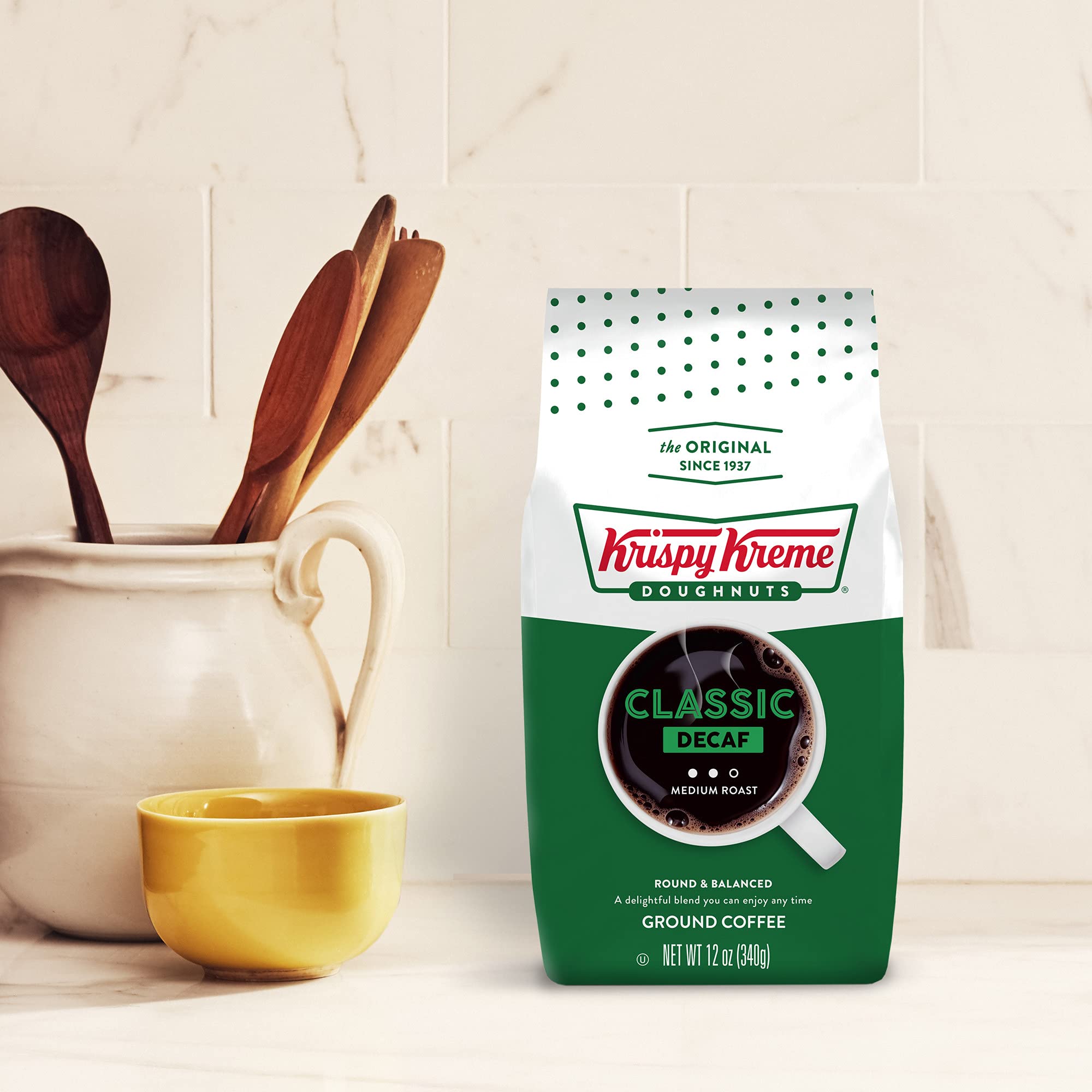 Krispy Kreme grounds stored in airtight container illustrating freshness preservation
