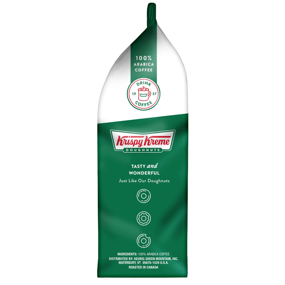 Krispy Kreme label detail with roast information and origin, easy choice for shoppers