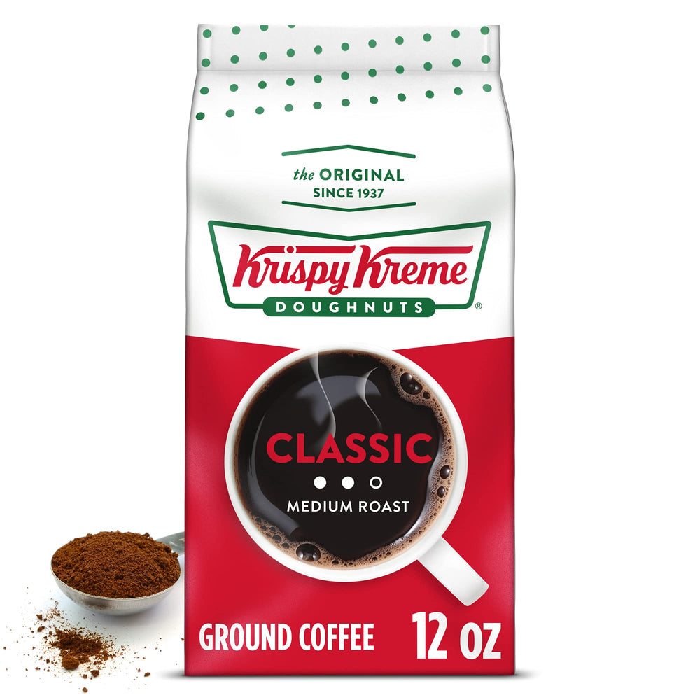 krispy kreme front of bag showing 12oz packaging and bright coffee appeal