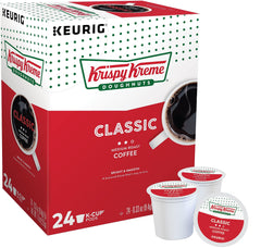 Krispy Kreme front packaging showing 24 count and medium roast benefit convenience