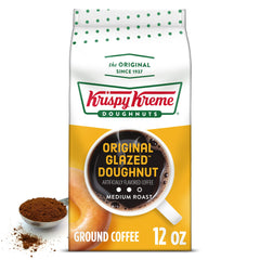 Krispy Kreme front of bag showing brand and 12 oz size, inviting aroma