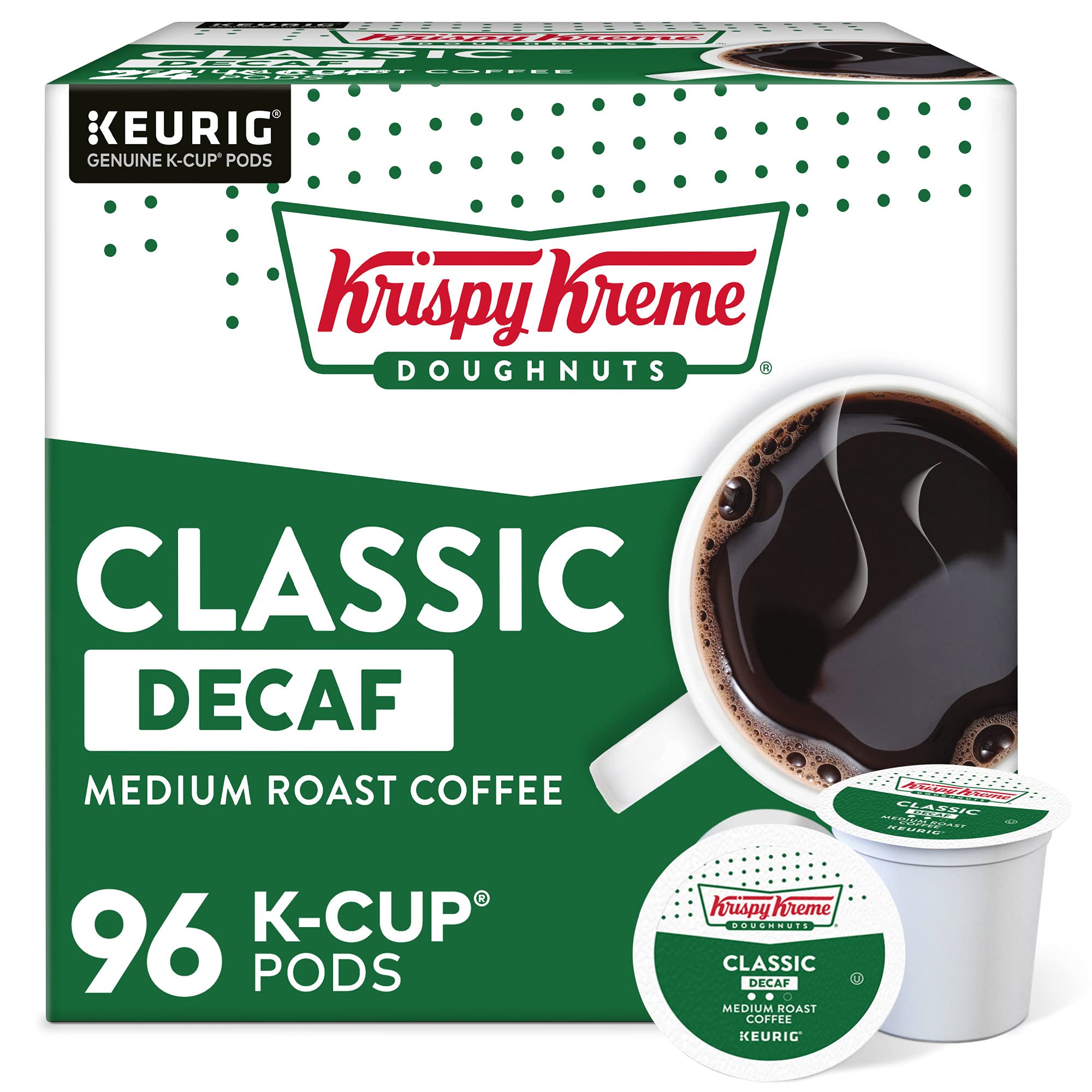 Krispy Kreme front packaging showing 96-count box and branding benefit convenience