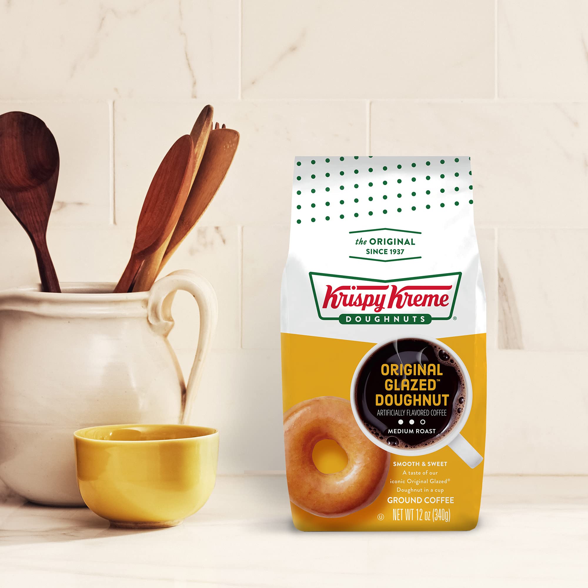 Krispy Kreme coffee in breakfast setting showing relaxed morning enjoyment