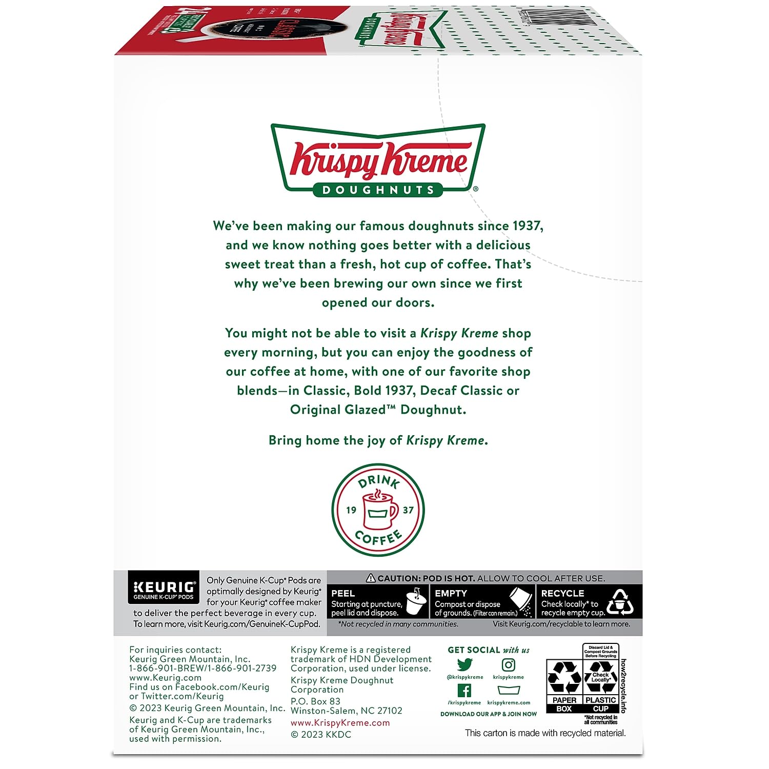 Krispy Kreme open box revealing 24 individually sealed pods for consistent brewing