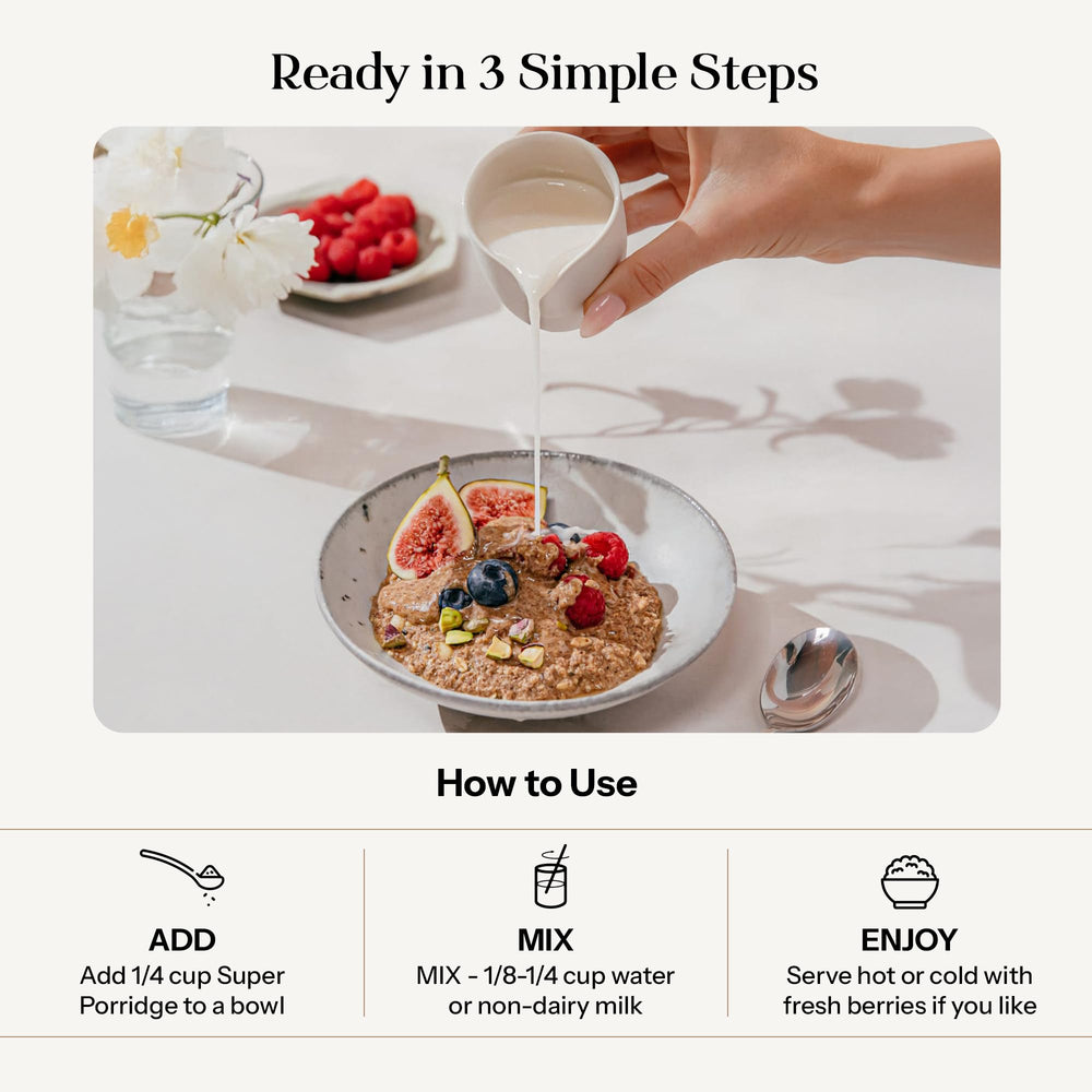 KROMA chocho protein scoop over powder showing plant protein advantage