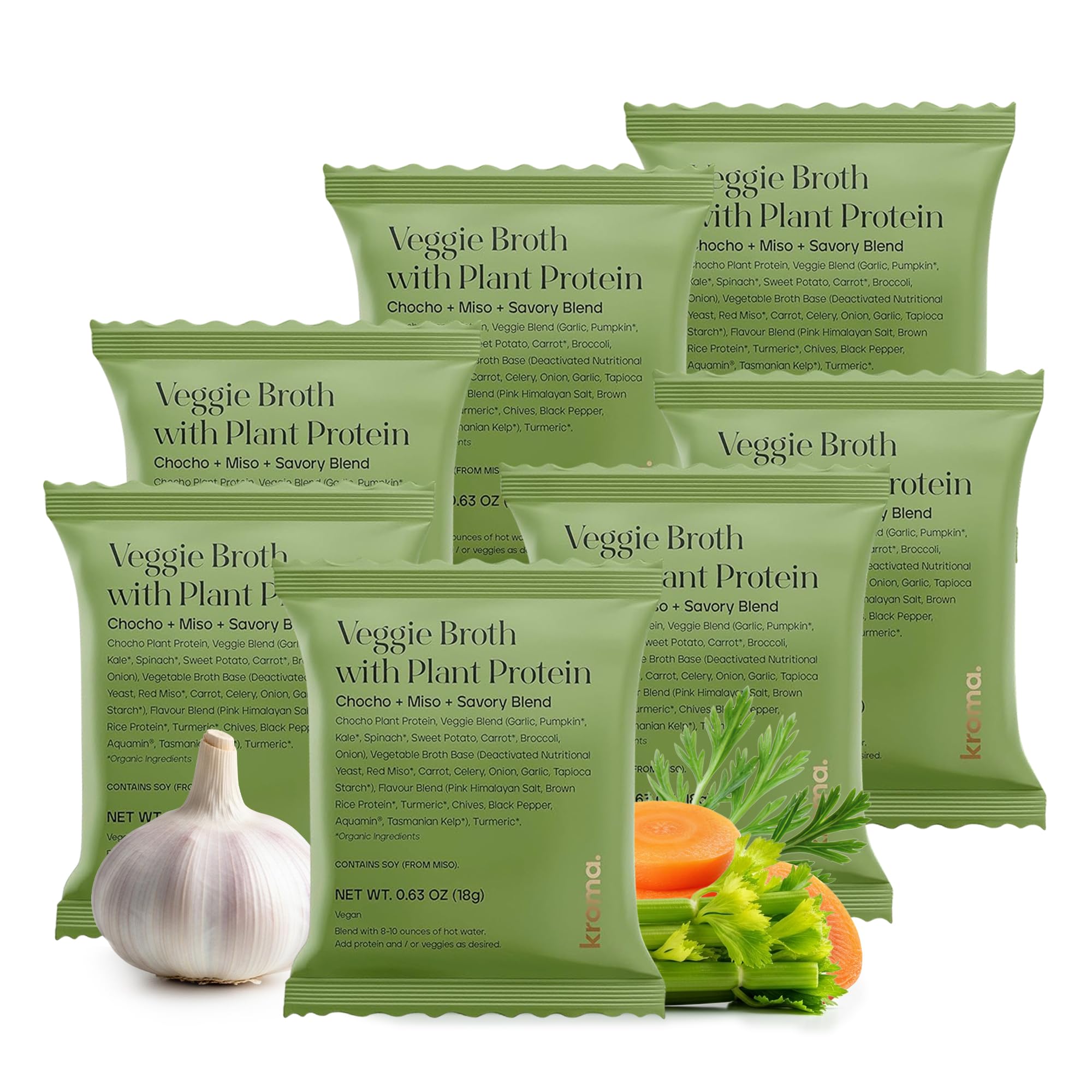 KROMA front packaging showing seven travel sachets and brand benefits