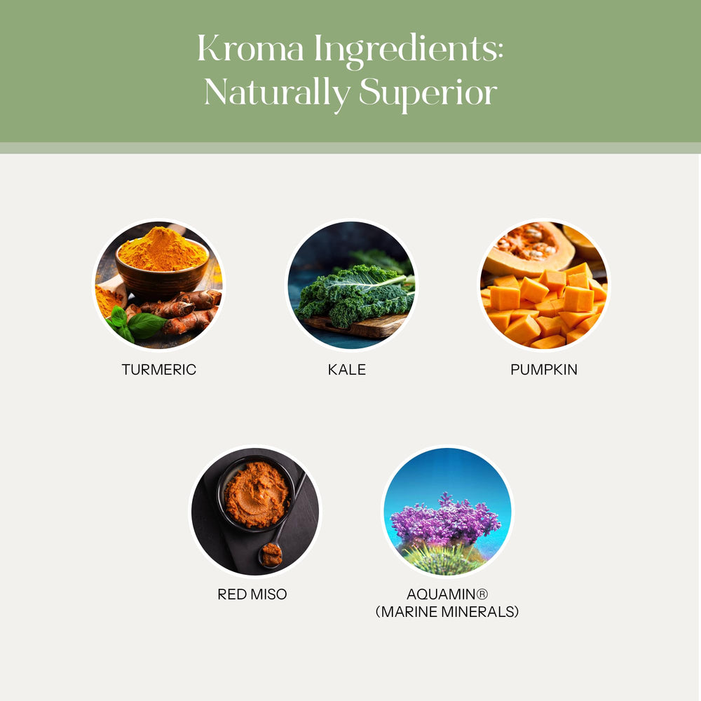 KROMA ingredients spread of vegetables and herbs showcasing natural source