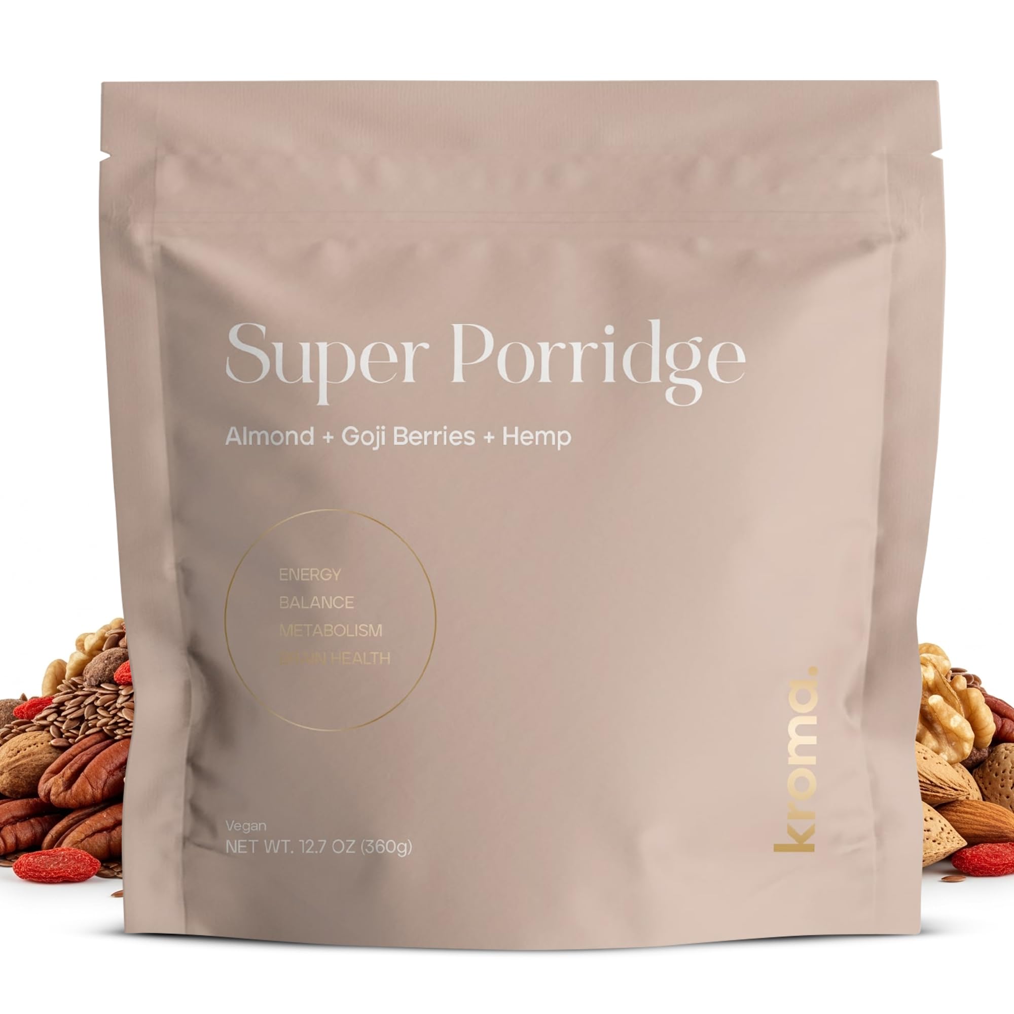 KROMA front packaging showing nine servings and clean ingredient benefits