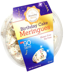 Krunchy Melts front packaging showing resealable 4 oz bag and birthday cake flavor benefit