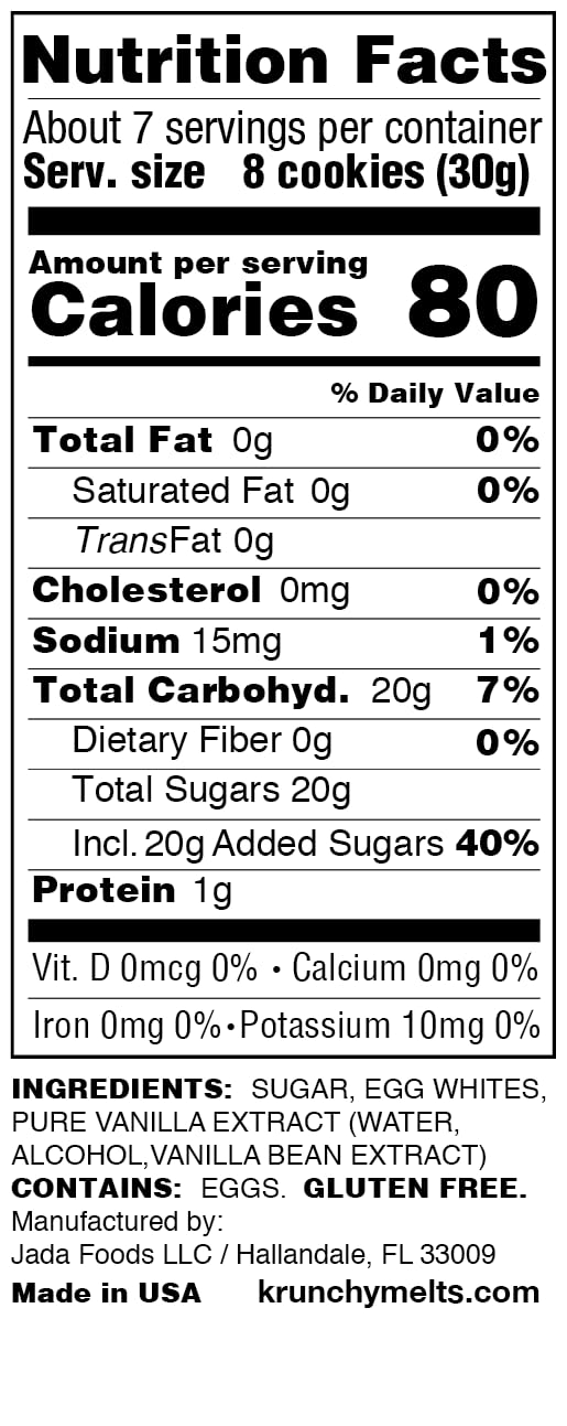 Krunchy Melts label detail showing ingredients and Kosher Pareve certification for dietary clarity
