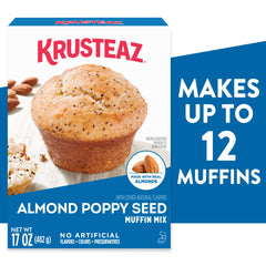 Krusteaz almond poppy seed muffins on a plate offering fresh-baked appeal