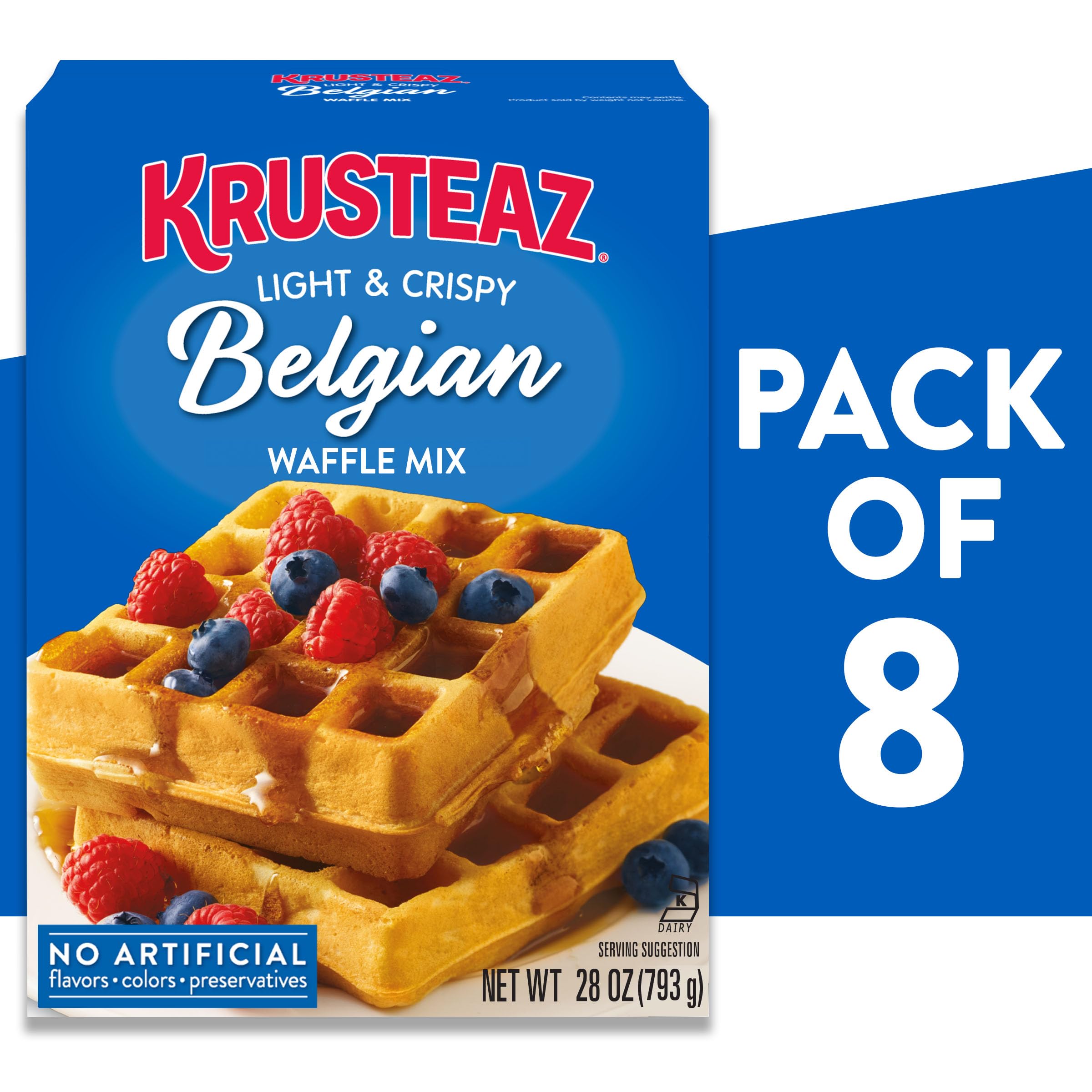 Krusteaz eight-box pack displayed for pantry stocking and value