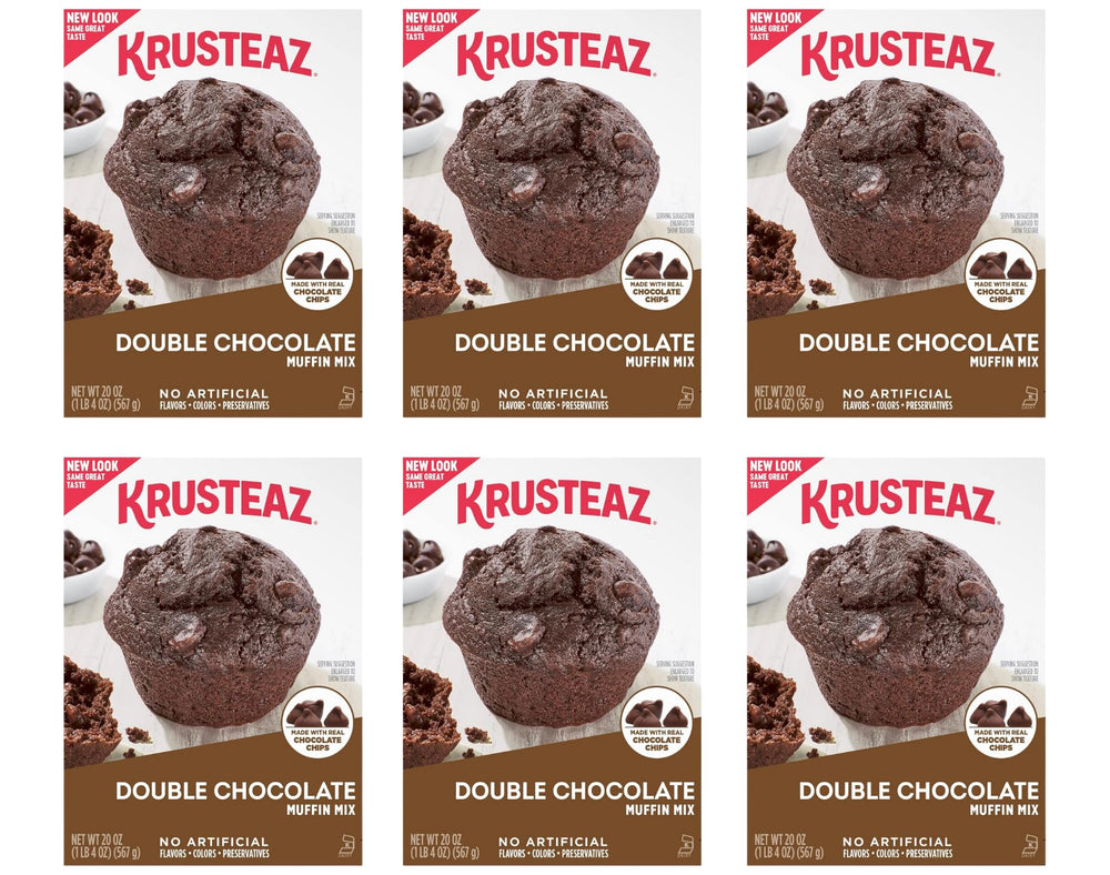 Krusteaz front packaging showing double chocolate mix and pack quantity, convenient pantry staple