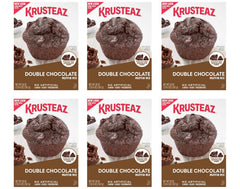 Krusteaz front packaging showing double chocolate mix and pack quantity, convenient pantry staple