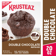 Open box close-up of Krusteaz mix texture ready to combine, easy-to-use baking base