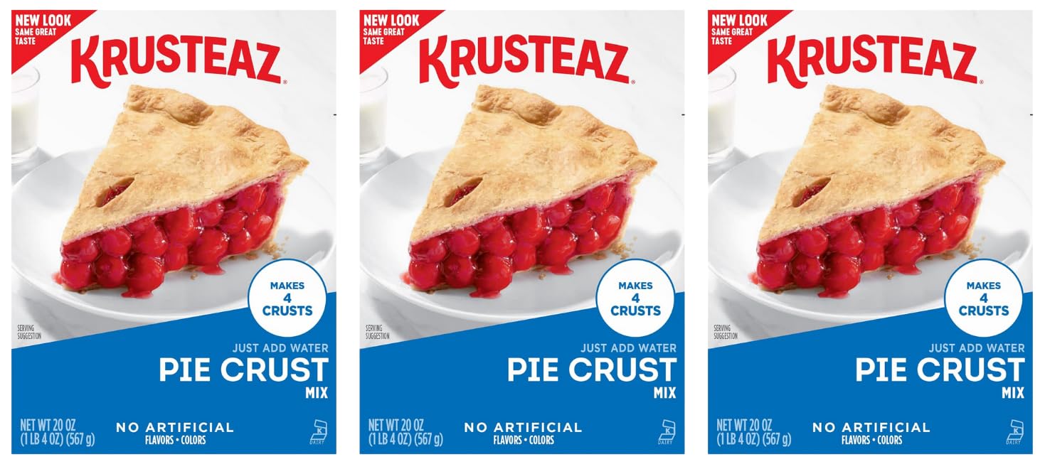 Krusteaz front packaging showing three 20oz boxes and easy baking convenience