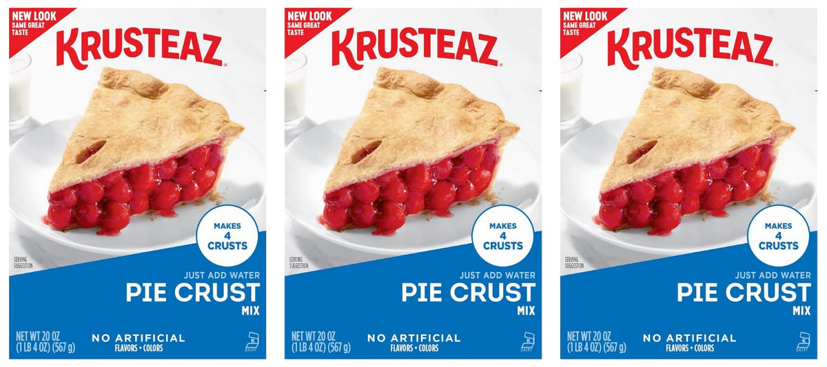 Krusteaz front packaging showing three 20oz boxes and easy baking convenience