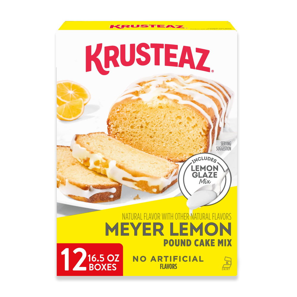Krusteaz boxed mix front packaging showing product and Meyer lemon appeal