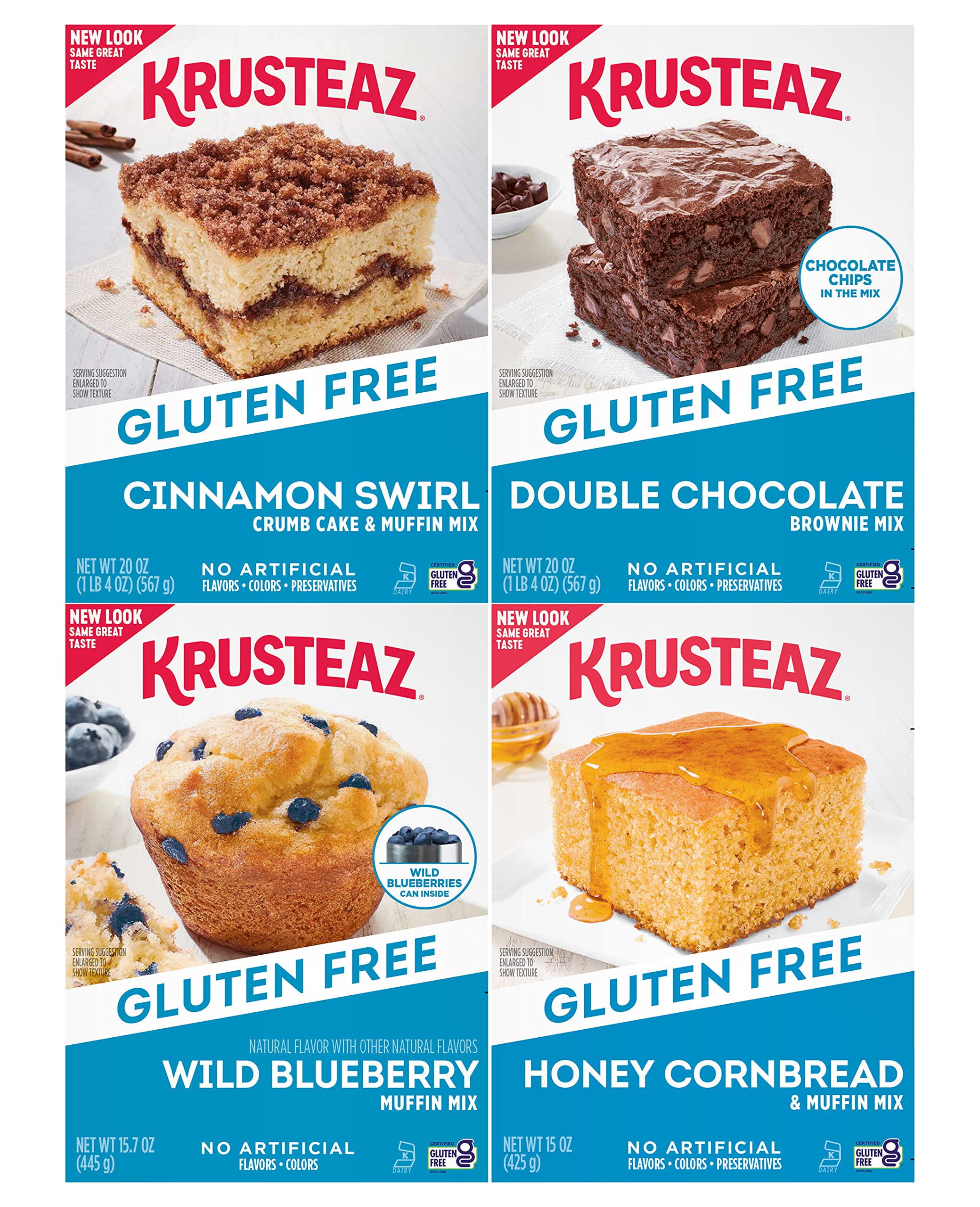 Krusteaz front packaging showing the gluten free variety pack benefits