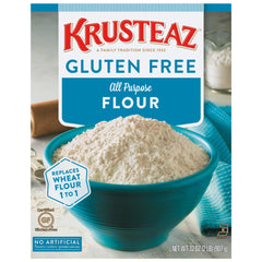 Krusteaz front packaging showing 32 oz bag and label, clear benefits