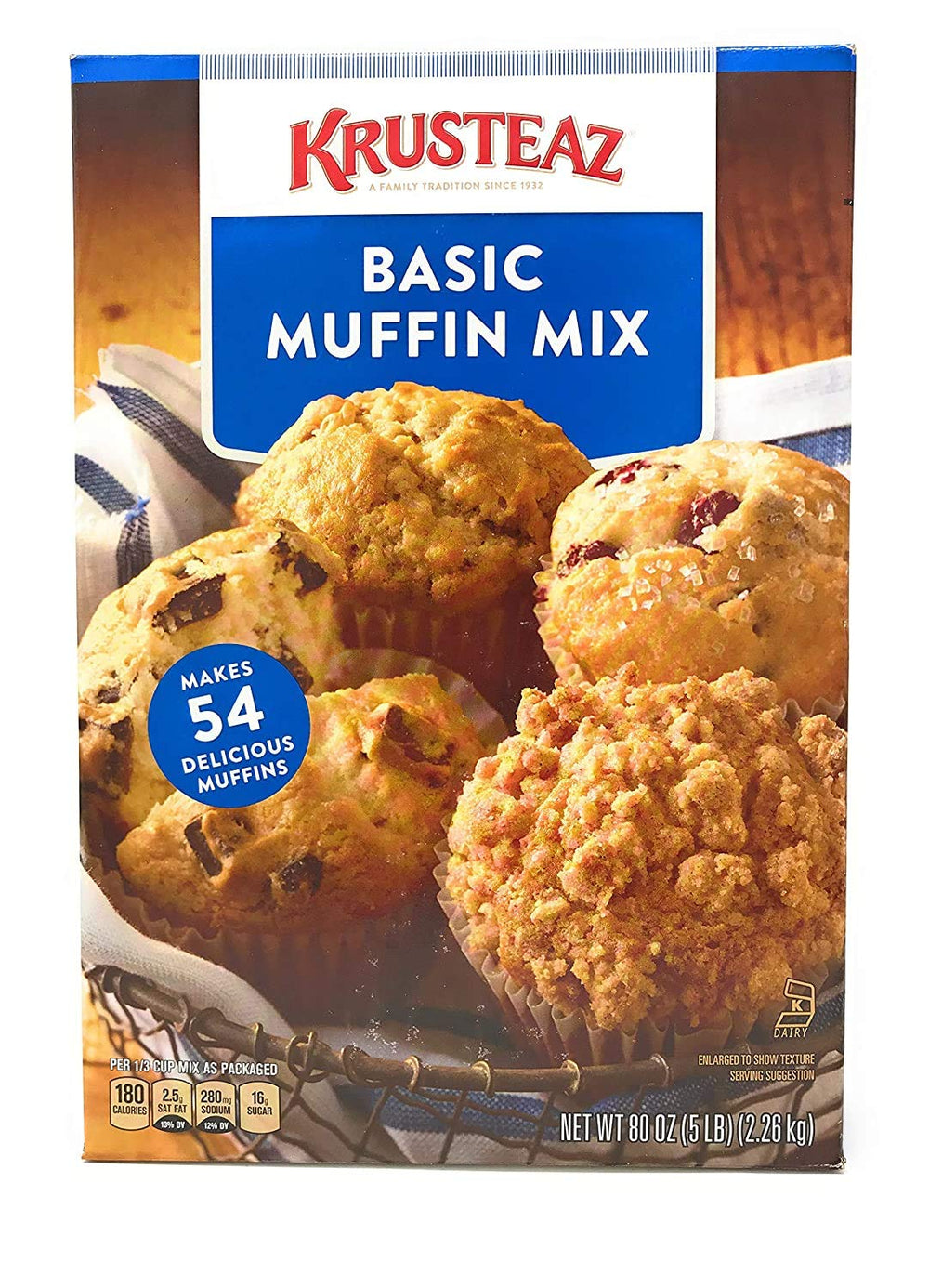 Krusteaz pack front showing professional 5 lb muffin mix for consistent bakery results