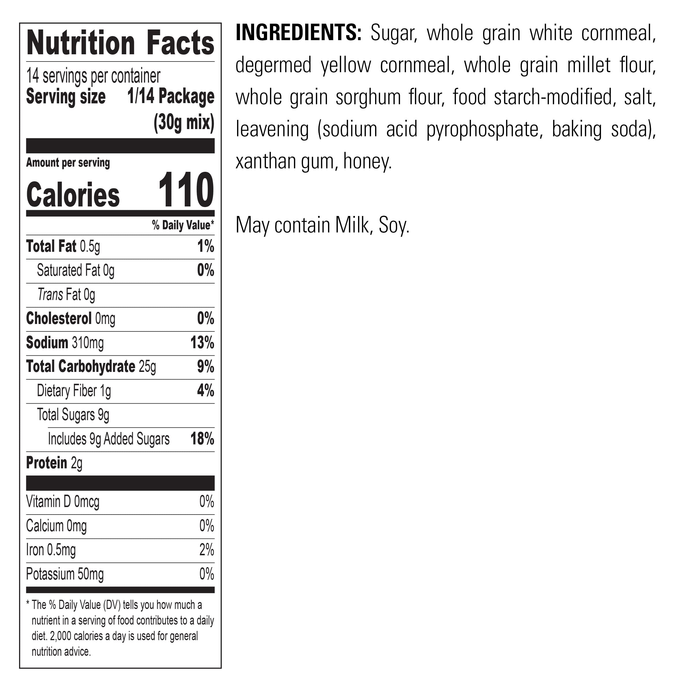 Krusteaz nutrition and ingredient label closeup helping ingredient checks