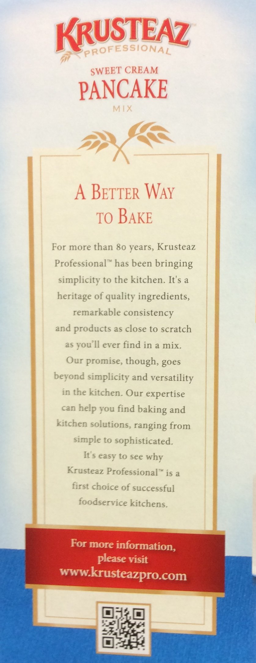 Krusteaz pack size next to common kitchen items showing scale and bulk convenience