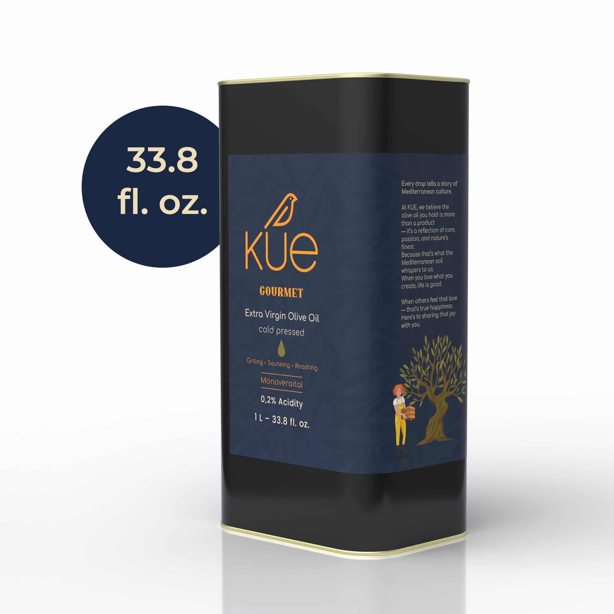 Kue Olive Oil size comparison on kitchen counter showing pantry friendly volume