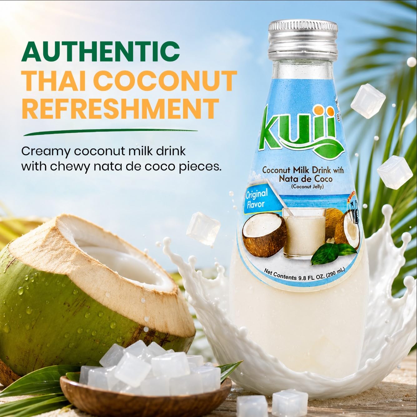 KUII close-up of nata de coco pieces highlighting chewy texture benefit