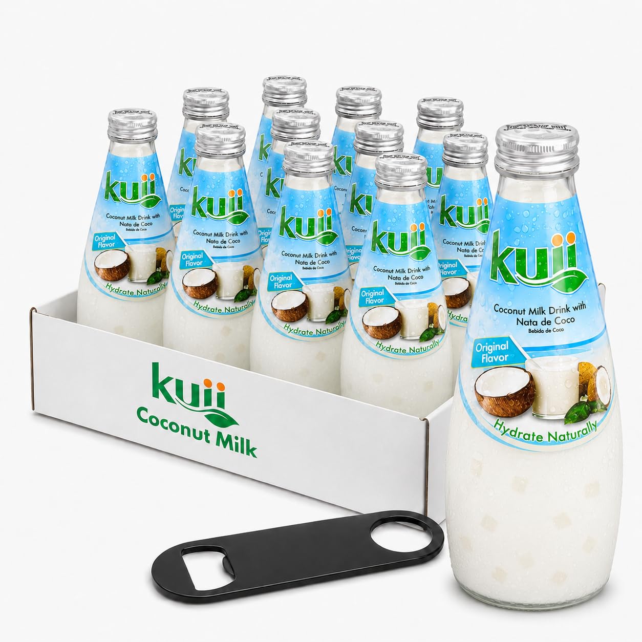 KUII front packaging glass bottle showing product and natural coconut appeal