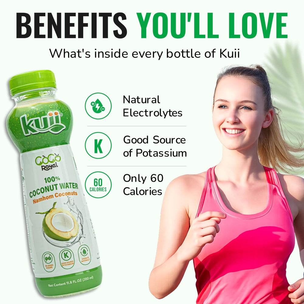 Hand holding Kuii 350ml bottle for scale, convenient on-the-go hydration
